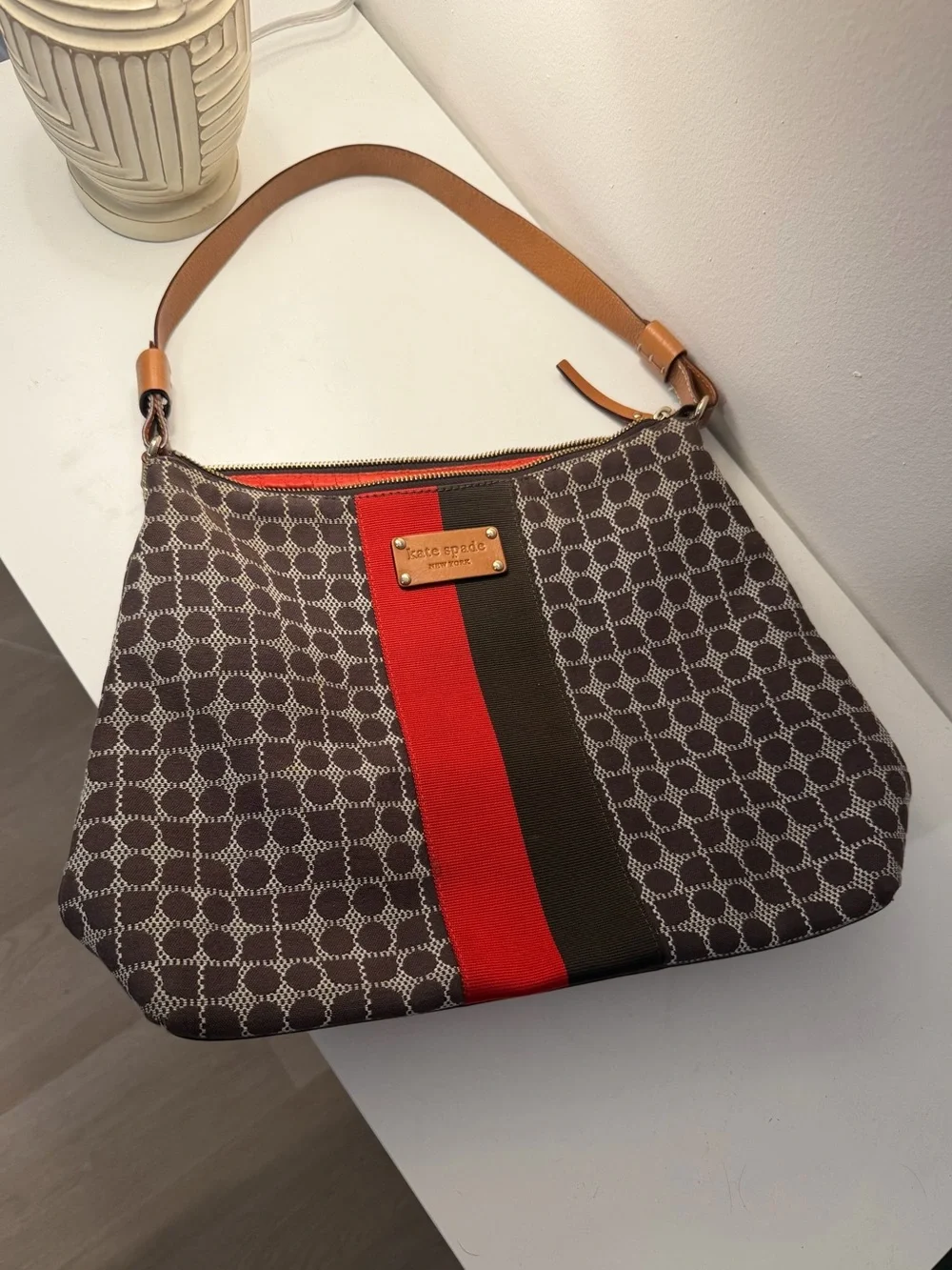 Kate Spade New York Classic Noel Shoulder Bag | Brown Red Stripe | Vintage